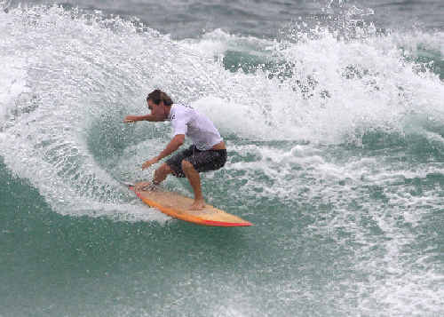 WINNER of the Burleigh Boardriders single fin, Clint Kimmins. PHOTO: bRAD WINNER of the Burleigh Boardriders single fin, Clint Kimmins. PHOTO: bRAD